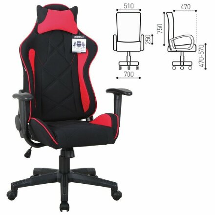 Кресло компьютерное BRABIX &quot;GT Racer GM-101&quot;, подушка, ткань, черное/красное, 531820 Красный