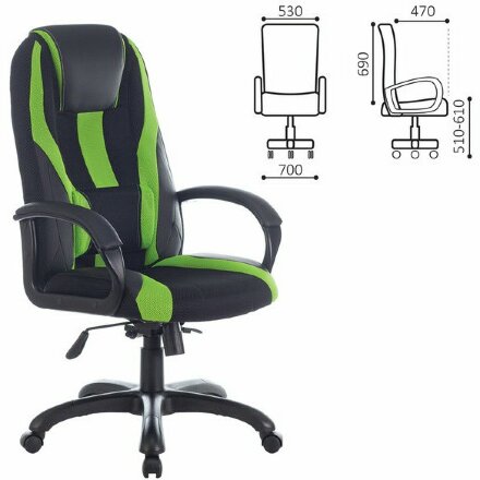 Кресло компьютерное BRABIX PREMIUM &quot;Rapid GM-102&quot;, НАГРУЗКА 180 кг, экокожа/ткань, черное/зеленое, 532419, GM-102_532419 Зеленый