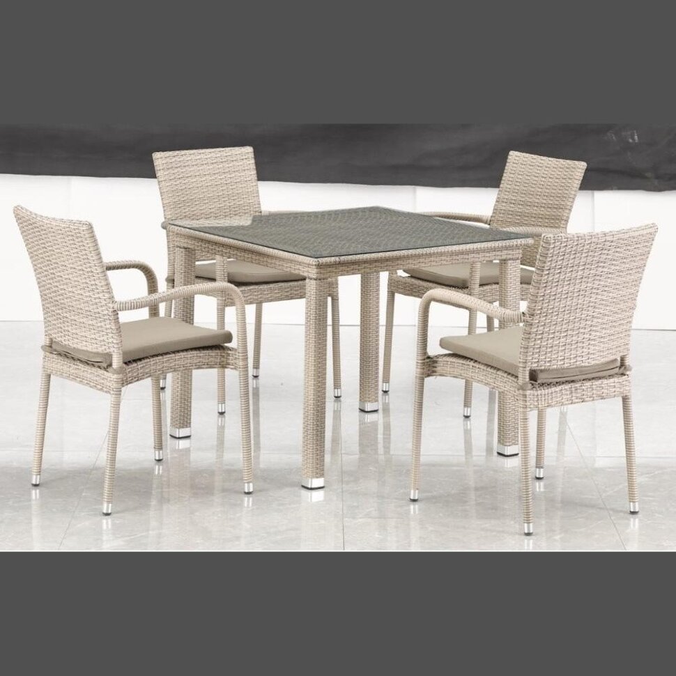 Комплект плетеной мебели T257C/Y376C-W85 Latte (4+1) + подушки на стульях 