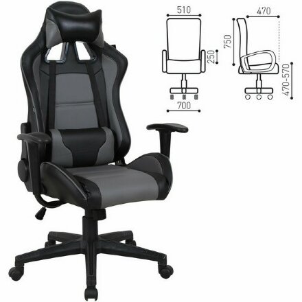 Кресло компьютерное BRABIX &quot;GT Racer GM-100&quot;, две подушки, экокожа, черное/серое, 531926 Серый