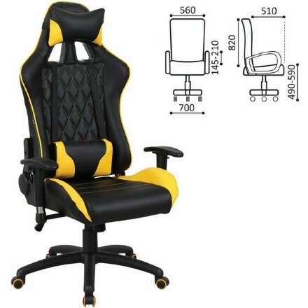Кресло компьютерное BRABIX &quot;GT Master GM-110&quot;, две подушки, экокожа, черное/желтое, 531927 Желтый