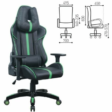 Кресло компьютерное BRABIX &quot;GT Carbon GM-120&quot;, две подушки, экокожа, черное/зеленое, 531929 Зеленый