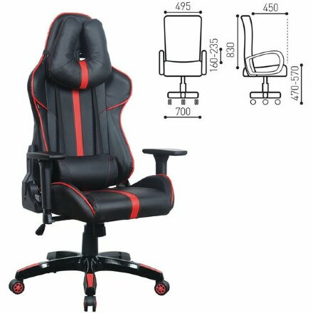 Кресло компьютерное BRABIX &quot;GT Carbon GM-120&quot;, две подушки, экокожа, черное/красное, 531931 Красный
