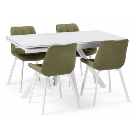 Керамический стол Вилли 140 (200) х 80 белый мрамор alpin white / snow white / белый 