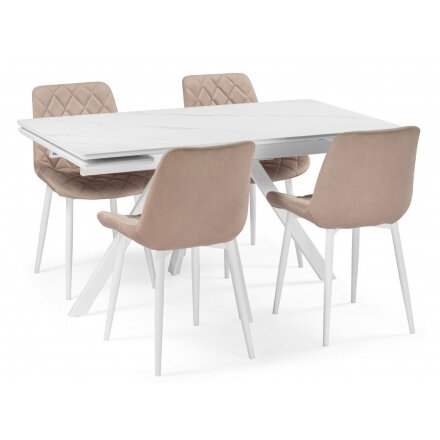 Керамический стол Вилли 140 (200) х 80 белый мрамор alpin white / snow white / белый 