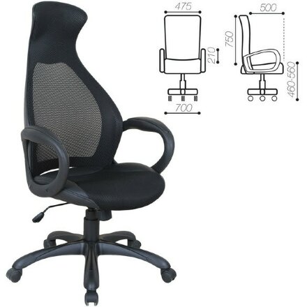 Кресло офисное BRABIX PREMIUM &quot;Genesis EX-517&quot;, пластик черный, ткань/экокожа/сетка черная, 531574 Черный